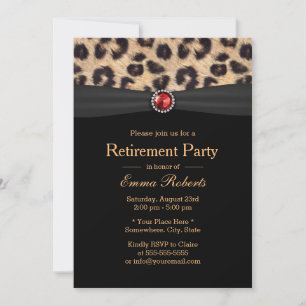 Modernes Leopard Print & Ruby Gemes Retirement Par Einladung