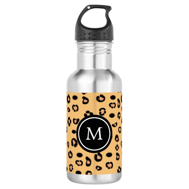 Modernes Leopardenmuster und Monogramm Edelstahlflasche (Vorderseite)