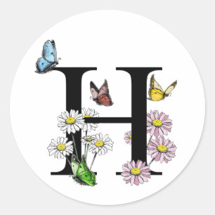 Modernes Letter H Garden Butterfly Monogramm Runder Aufkleber