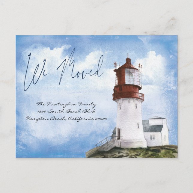 Modernes Leuchtturm von Watercolor Beach Moved Postkarte (Vorderseite)