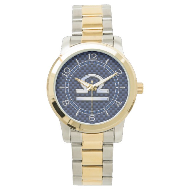 Modernes Libra-Zeichen auf dem Blue Carbon Dial de Armbanduhr (Vorderseite)