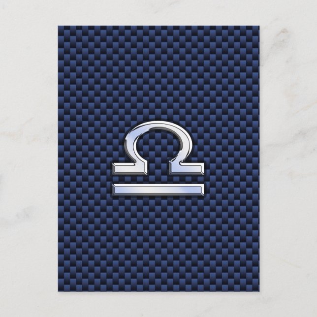 Modernes Libra-Zeichen auf Navy Blue Carbon Fibre Postkarte (Vorderseite)