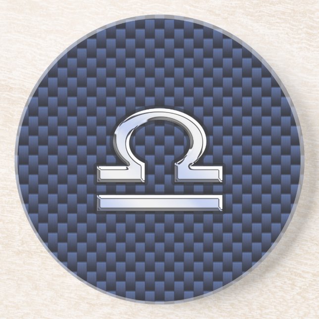 Modernes Libra-Zeichen auf Navy Blue Carbon Fibre Sandstein Untersetzer (Vorne)