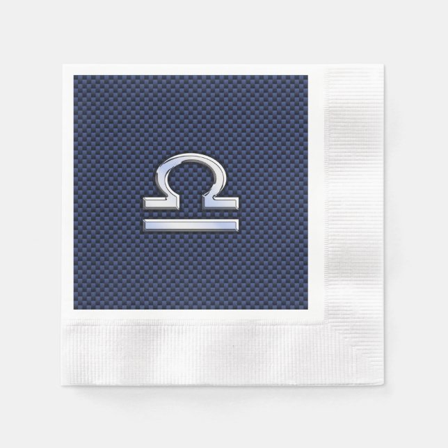 Modernes Libra-Zeichen auf Navy Blue Carbon Fibre Serviette (Vorderseite)