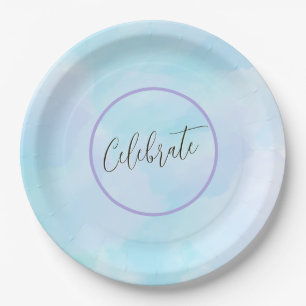 Modernes Licht Aqua Blue Elegante Drehbuch Feier Pappteller