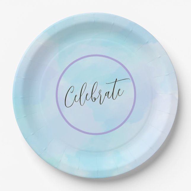 Modernes Licht Aqua Blue Elegante Drehbuch Feier Pappteller (Vorderseite)