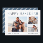 Modernes Licht | Elegant Hanukkah Foto Collage Feiertagskarte<br><div class="desc">Teilen Sie Hanukkah Wünsche mit diesen schlichten und eleganten Collage Cards aus Foto,  die drei Ihrer Lieblings-Fotos in der Mitte ausgerichtet. "Happy Hanukkah" erscheint oben in schicker und moderner Schrift mit einer benutzerdefinierten Botschaft und Ihrem Familiennamen am unteren Ende.</div>