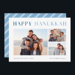 Modernes Licht | Elegant Hanukkah Foto Collage Hol Feiertagskarte<br><div class="desc">Teilen Sie Hanukkah Wünsche mit diesen schlichten und eleganten Collage Cards aus Foto,  die drei Ihrer Lieblings-Fotos in der Mitte ausgerichtet. "Happy Hanukkah" erscheint oben in schicker und moderner Schrift mit einer benutzerdefinierten Botschaft und Ihrem Familiennamen am unteren Ende.</div>