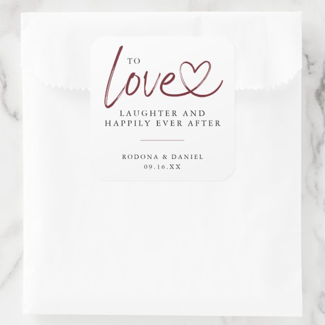 Modernes Liebe-Lachen nach Hochzeit Quadratischer Aufkleber (Tasche)