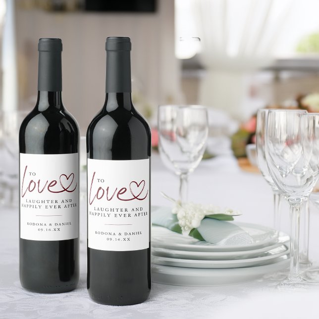 Modernes Liebe-Lachen nach Hochzeit Weinetikett (Modern Love Laughter Happily Ever After Wedding Wine Label)