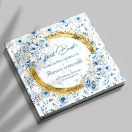 Modernes Light Blue Gold Glitzer WedgeGuest Book Gästebuch