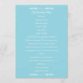 Modernes Light Blue & White Wedding Menü Menükarte