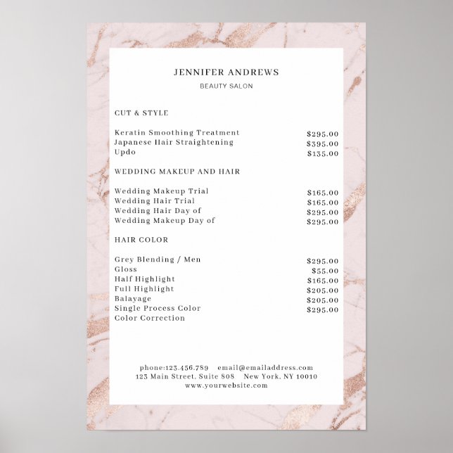 Modernes Lightpink-Kupfer-Preislisten-Poster Poster (Vorne)