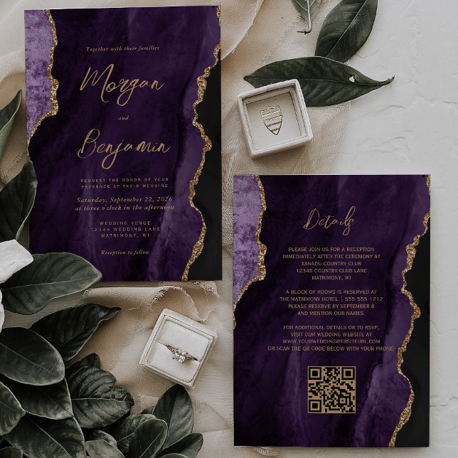 Modernes Lila Agate Script QR Code Hochzeit Einladung (Von Creator hochgeladen)