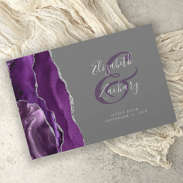 Modernes Lila Agate Silver Script grau Gästebuch