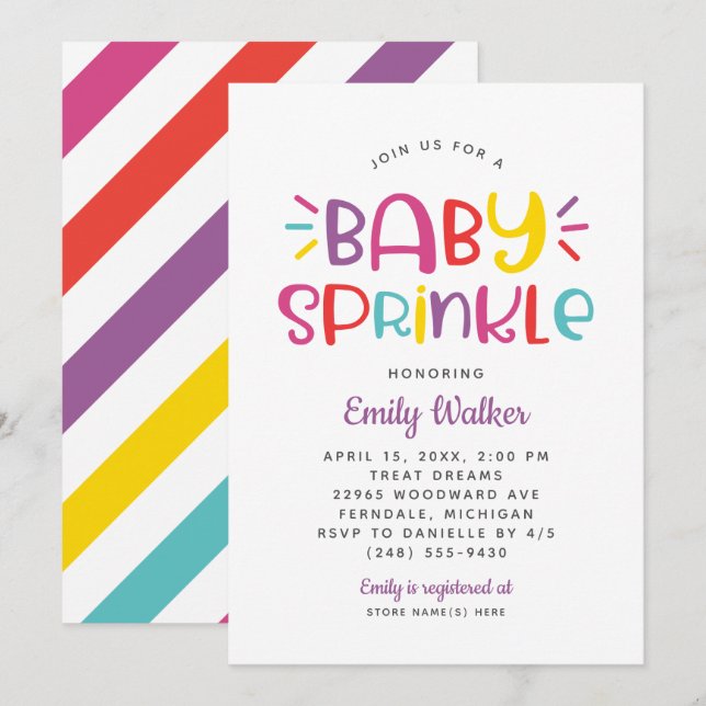 Modernes Lila Baby Sprinkle für Mädchendusche Einladung (Vorne/Hinten)