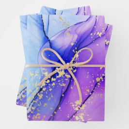 Modernes Lila blaues Marmorglühen Geschenkpapier Set