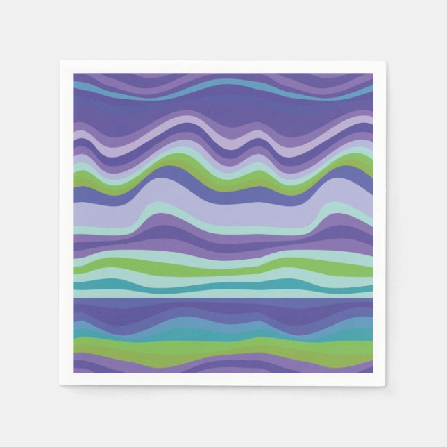 Modernes Lila Blaues Wavy-Muster Serviette (Vorderseite)
