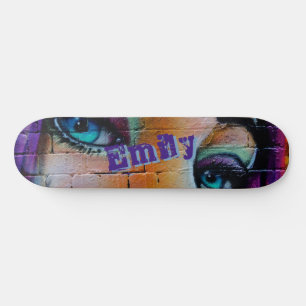 Modernes Lila Blue Graffiti Girl Custom Skateboard
