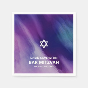 Modernes Lila Blue Star David Bar Mitzvah Hebrew Serviette