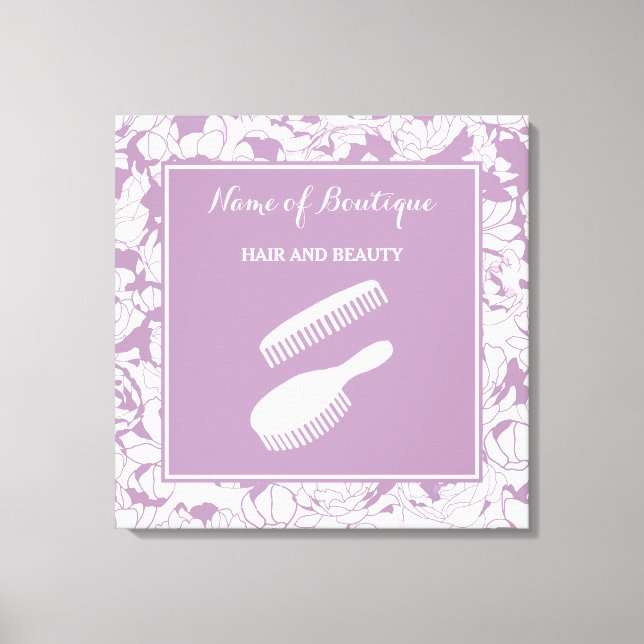 Modernes Lila Blumenbeauty Boutique Zeichen Leinwanddruck (Vorderseite)