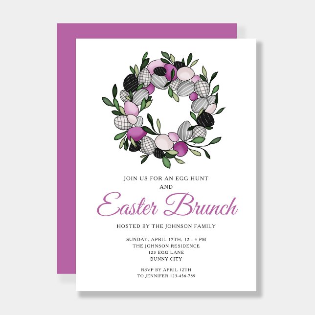 Modernes Lila Botanisches Osterfest Einladung (Modern Purple Botanical Wreath Easter Brunch Invitation)