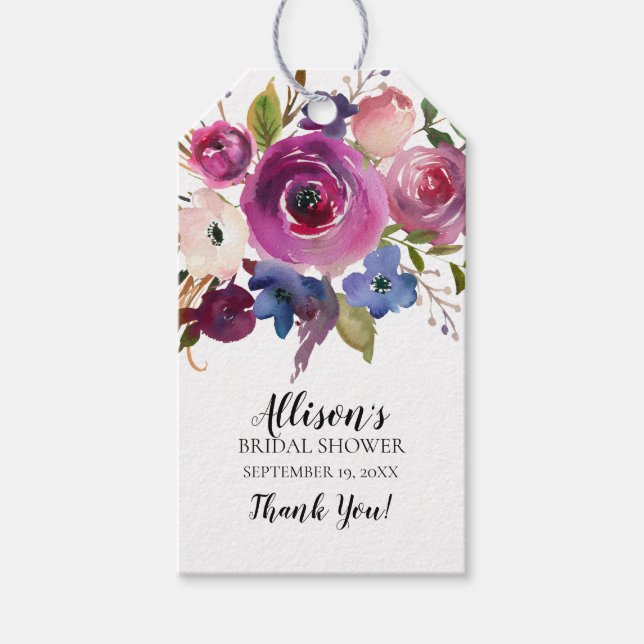 Modernes Lila Brautparty mit Blumenmuster - Gesche Geschenkanhänger (Vorderseite)