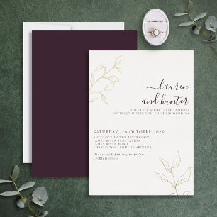 Modernes Lila Drehbuch Botanische Hochzeit Gold Folieneinladung