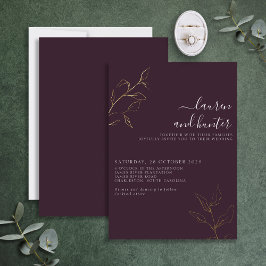Modernes Lila Drehbuch Botanische Hochzeit Gold Folieneinladung