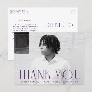 Modernes Lila Foto Abschluss Vielen Dank Postkarte