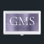Modernes, Lila, gegossenes Metall 3 Monogramm-Scri Visitenkarten Dose<br><div class="desc">Modernes elegantes Lila Violet-Pinselmetall Monogram-Script-Business-Card</div>