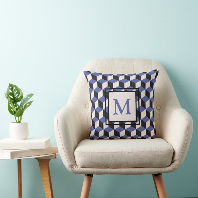Modernes Lila geometrisches Mustermonogramm Kissen (Stuhl )