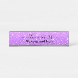 Modernes Lila Glitzer Business Desk Name Plate Schreibtischnamensplakette