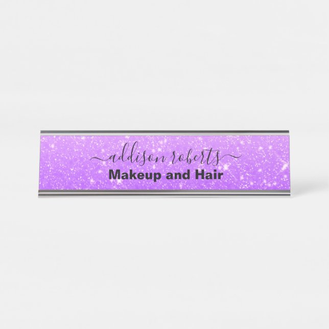 Modernes Lila Glitzer Business Desk Name Plate Schreibtischnamensplakette (Vorderseite )
