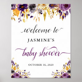 Modernes, Lila Gold Floral Baby Duschzeichen Poster