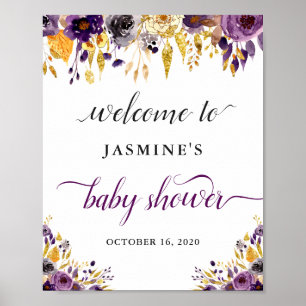 Modernes, Lila Gold Floral Baby Duschzeichen Poster