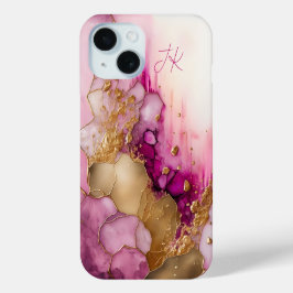 Modernes Lila Goldmarmormonogramm Personalisiert Case-Mate iPhone Hülle