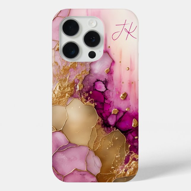 Modernes Lila Goldmarmormonogramm Personalisiert Case-Mate iPhone Hülle (Rückseite)