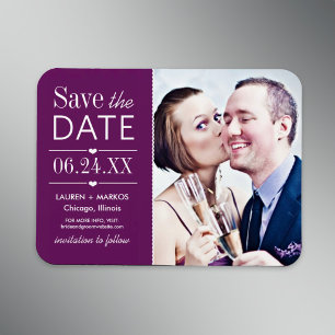 Modernes Lila Hearts Wedding Foto Save the Date Magnet