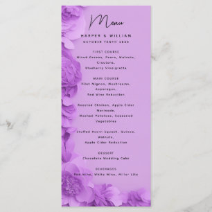 Modernes lila Hochzeitsmenü Menükarte