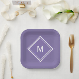 Modernes Lila Monogramm Pappteller