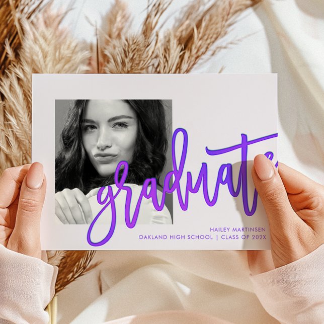 Modernes Lila Ombre Typografie Foto Grad Party Einladung (Von Creator hochgeladen)