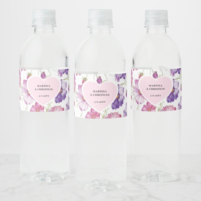 Modernes Lila Pink Blossom Script Foto Hochzeit (Flaschen)