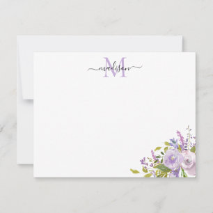Modernes, Lila rosa Rosengrün Monogramm Mitteilungskarte