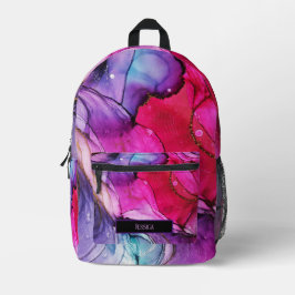 Modernes, Lila, rosa und blau marmoriertes Modell, Bedruckter Rucksack