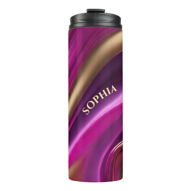 Modernes Lila Rosa und Gold- Thermosbecher (Vorderseite)