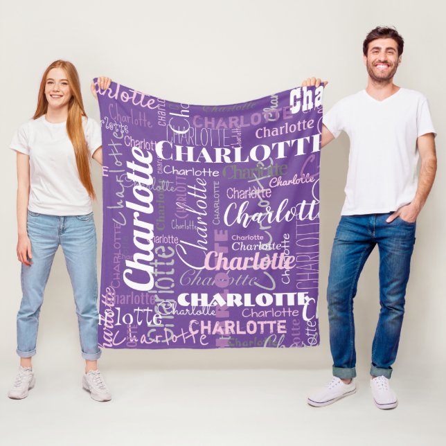 Modernes Lila rosa Wiederholungsname Graffiti-Must Fleecedecke (Beispiel)