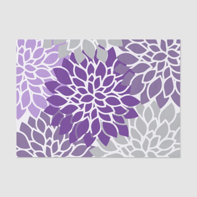 Modernes lila und graues Blumen Seidenpapier (Vorderseite)