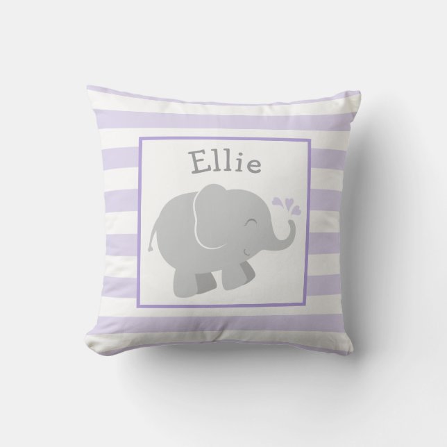 Modernes Lila und graues Elefantenmonogramm Kissen (Vorderseite)