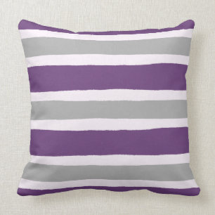 Modernes Lila und graues Streifenmuster Kissen